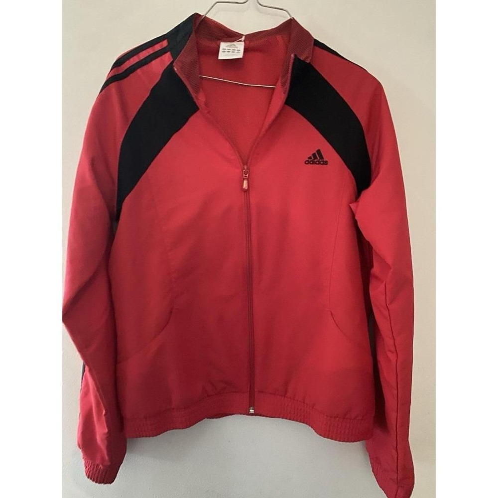 Adidas Jacket Windbreaker Red & Black W/Mesh Lining Size Medium Full Zip EUC